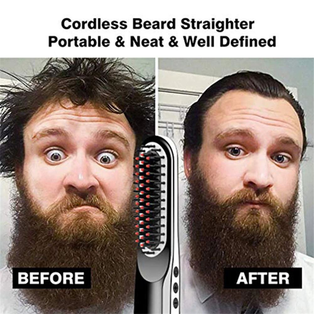 Unisex Hair Straightener Brush Hot Comb Wireless Beard Straightener for Men Beard Comb Hair Curler Styling Tool Straightening