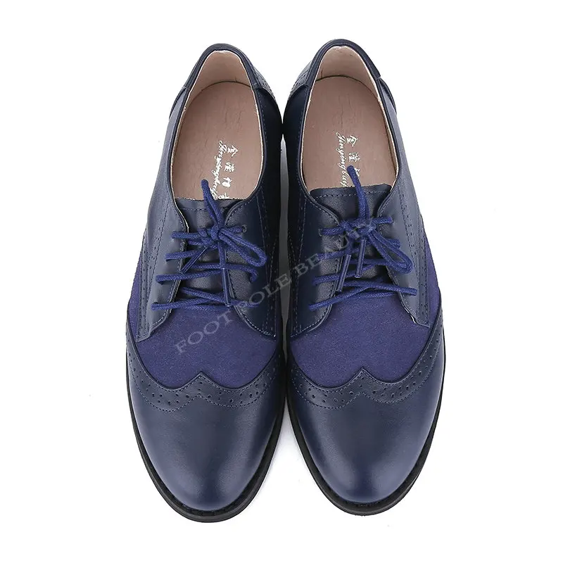 blue 0124 oxfords Винтажные туфли на плоской подошве тонкая обувь из натуральной кожи женские оксфорды женская обувь Brockden обувь для пар на шнуровке цвет темно-синий - Цвет: blue 0124 oxfords