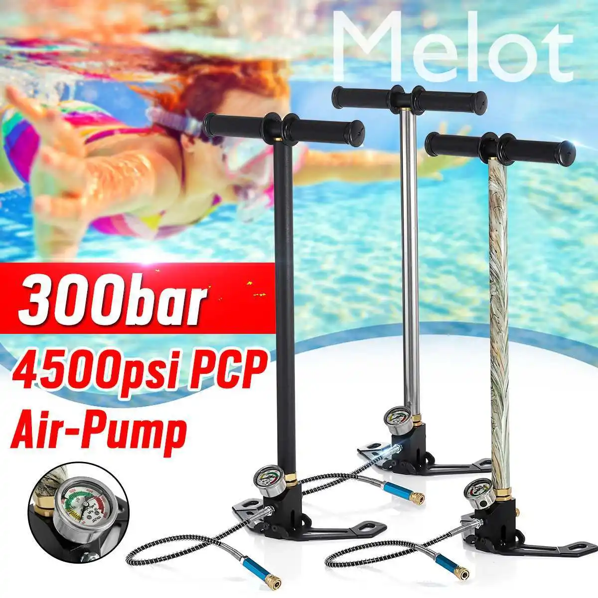 

Folding 30mpa 4500PSI 3 Hand Operated PCP Pump Mini High Pressure Compressor For Car Bicycle Hunting diving with Filter