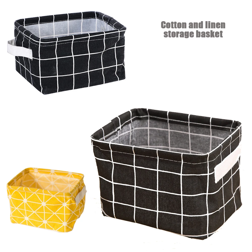 

Nordic wind cotton material lattice storage basket desktop storage fabric debris box household simple storage basket