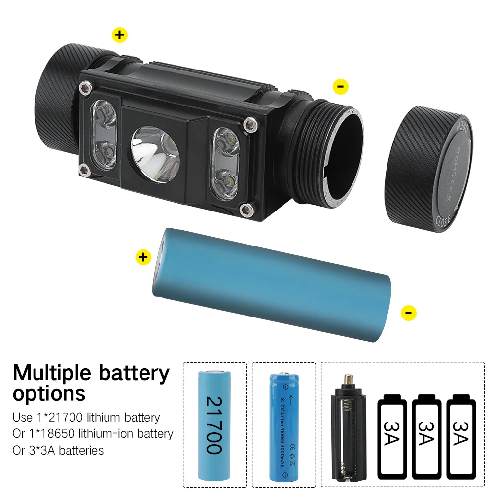  BORUiT B50 LED Headlamp XM-L2+4*XP-G2 Max.6000LM Headlight 21700/18650 TYPE-C Rechargeable Head Tor - 4000127425294