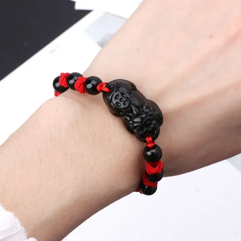 

Obsidian Stone Pi Xiu Kabbalah Red String Bracelet Attract Wealth Good Luck Bracelet