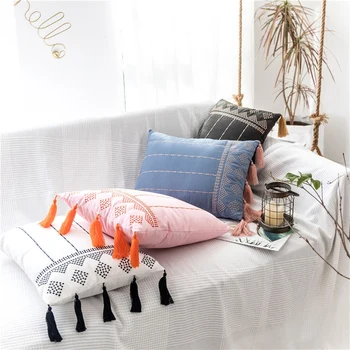 

Spring Cushion Cover Home Decoration Embroidery Tassel Pillowcase Home Sofa Seat Pillowcase 38x48Cm