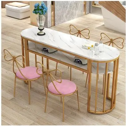 US $309.60 New nail table single double simple modern nail table round doublelayer table economical nail table and chair set