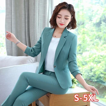 

Uniform Office Work 2 Piece Set Pant Suits Female Women Suit Business Lady Blazer Pants Jacket Autumn Winter Large Size 4XL