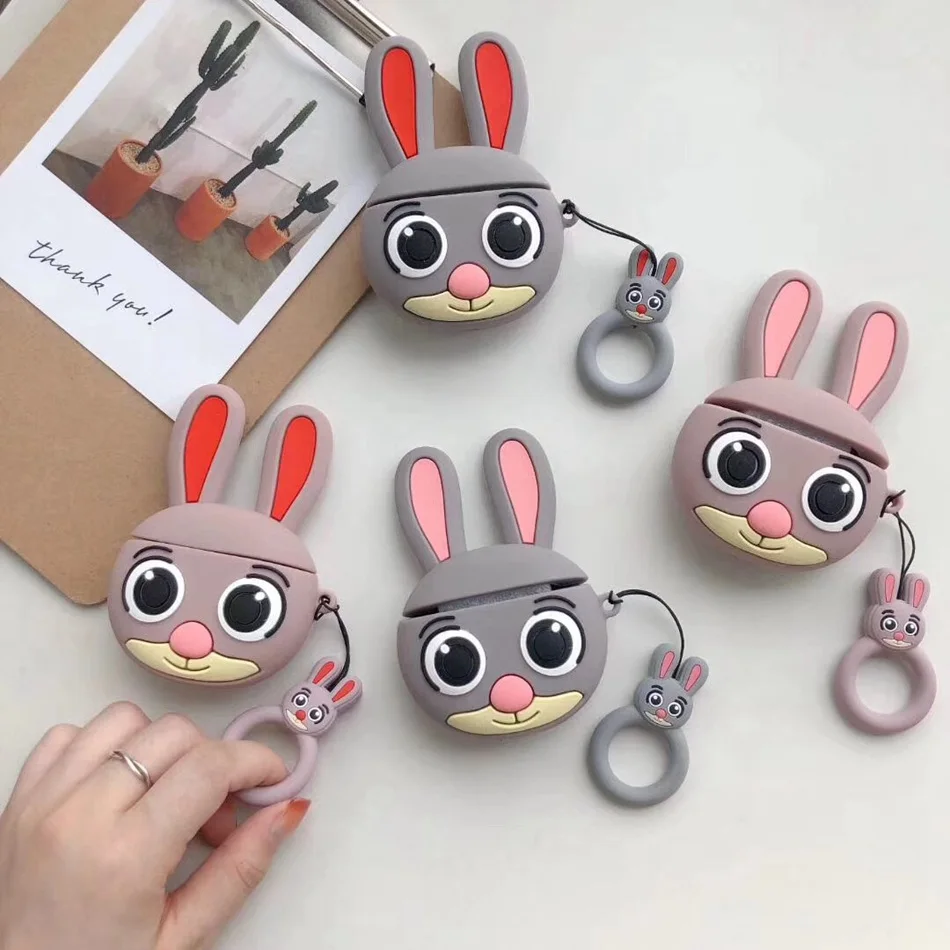 Чехол для AirPods 3D Crazy Cartoon Animal Judy Чехол-Кролик для Airpods 2/i10/i11 TWS Защитная крышка с кольцом на палец