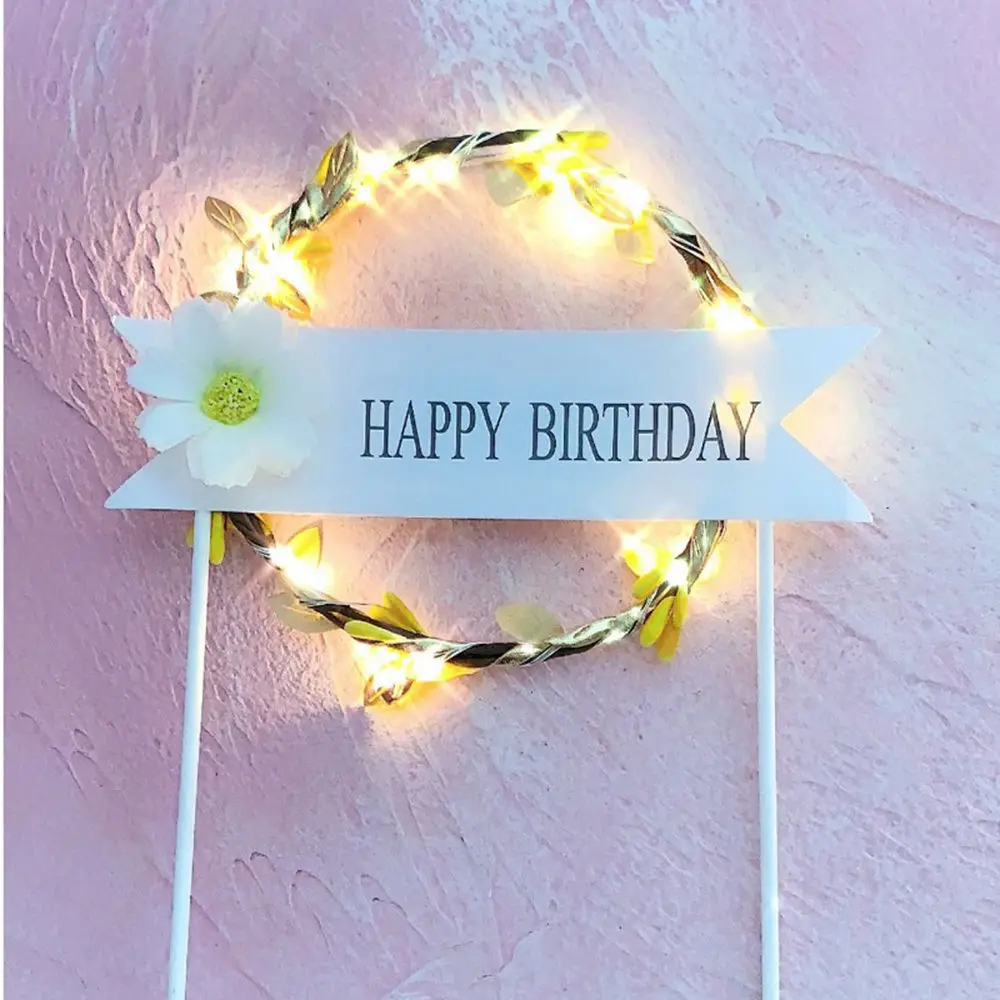 1 шт. светодиодный, светящийся, искусственная гирлянда, Топпер для торта на день рождения, подарок для торта, украшение, цветок маргаритки, топперы для торта, год - Цвет: Цвет: желтый