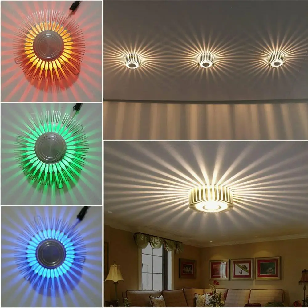 Sunflower RGB Effect Light 1W 3W LED Wall Sconce Lamp AC100-265V Remote Control Colorful Yellow/Blue/Red Indoor Lighting