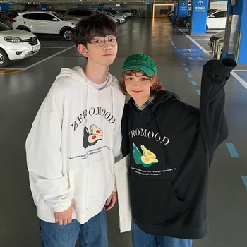 

2020 Spring New Korean Men's Fabric Avocado Print Couple Models Japanese Harajuku Style Hooded Pullover Cotton Casual