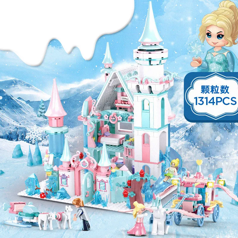 

2020 Princess Girl Friends Snow World Queen Anna Elsa Magical Ice Castle Figures Building Blocks Bricks Legoinglys Toys Juguetes