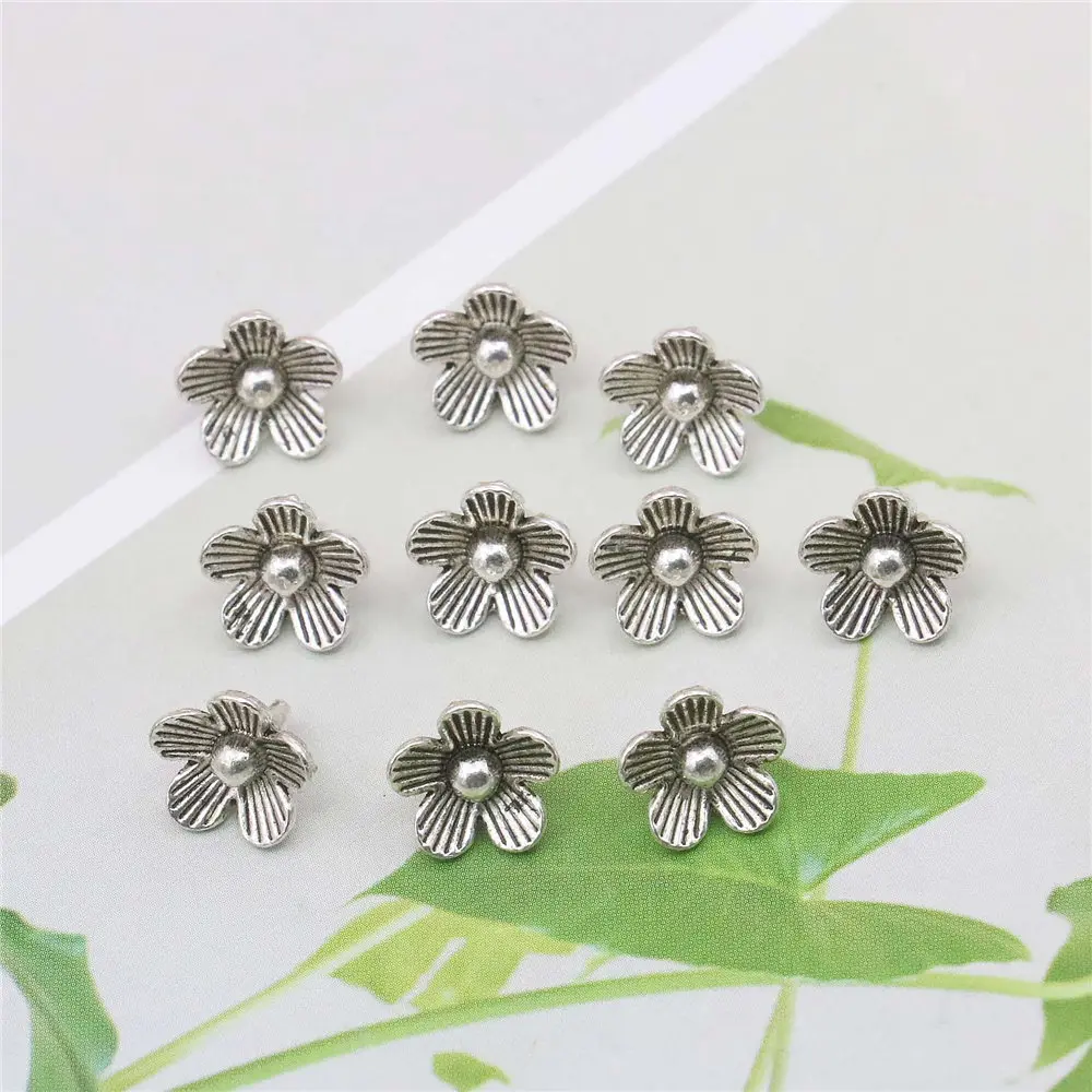 

10PCS Alloy Flower Pendant Hardware Fittings Accessory Silver-plate DIY Loose Beads Necklace Bracelet Hand Made Women Jewelry