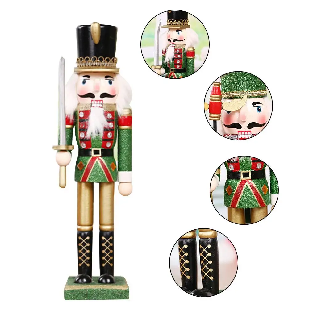 30CM Nutcracker Puppet Christmas Decoration Gift Wooden Painted Nutcracker Puppet People Desktop Window Holiday Gift Desktop Win