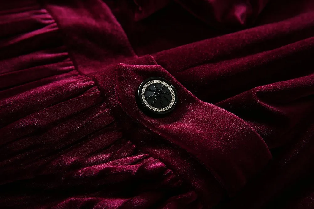 Autumn Runway Designer High End Women Velvet Dress Pure Color Stand Collar Ruffled Long Sleeve Pleated Dress 2 Colors