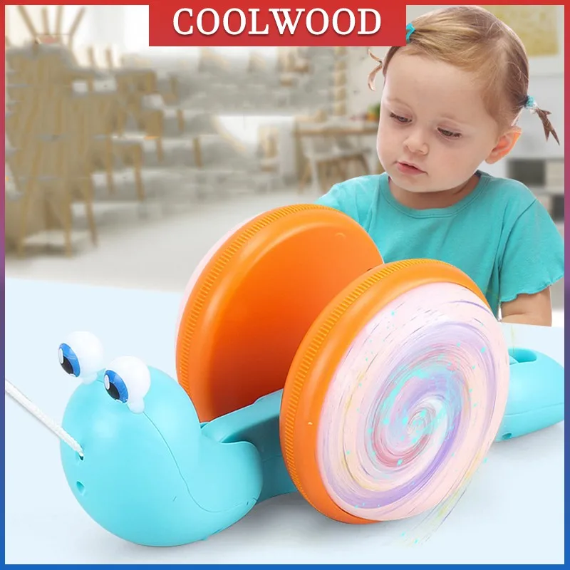 

Pull String Cartoon Snail Car toy Baby Learn to Crawl Reptile Drag Pull Toy with Light Music Early Education Toys for Children
