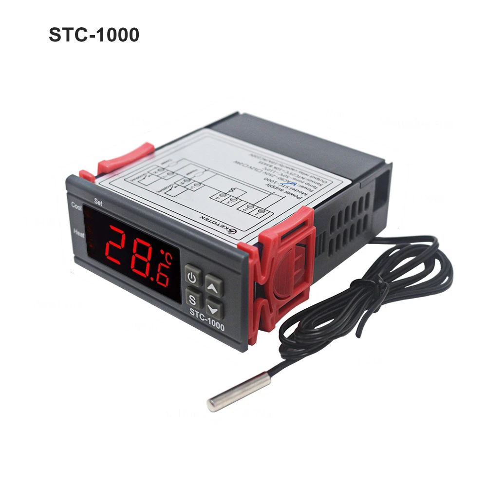 Цифровой ЖК-контроллер температуры термостат STC-1000 1 м NTC датчик Термостат Регулятор Нагреватель Охладитель два релейного выхода Цифровой ЖК-контроллер температуры термостат STC-1000 1 м NTC датчик Термостат Регулятор Нагреватель Охладитель два релейного выхода