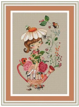 

GG Le girl series - teapot girl cross stitch kit Animal cotton thread Love lock canvas stitching embroidery DIY Rainbow macaron
