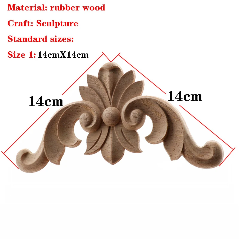 RUNBAZEF Wood Applique Onlay Wood Decal Modern Ornamental European Decoration Rose Crown Leaves Wooden Corner Home Figurines NEW - Color: 14cmX14cm