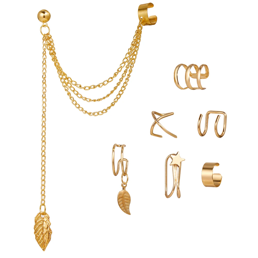 

7-piece set of new non-pierced ear clip set geometric creative simple retro alloy earring set