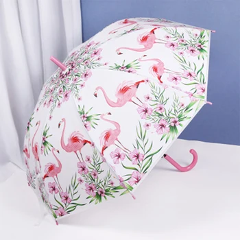 

Women's Umbrellas Flamingos Transparent Umbrellas Girl's Long Handle Umbrella Fresh And Simple Student's Windbreak Umbrella