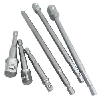 

6pcs/set Socket Adapter Drill Bit Extension 1/4 3/8 1/2 Inches 150mm Hex Shank