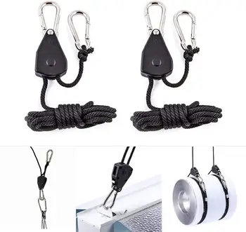 

1 Pair 2 PCS 1/8 Inch Adjustable Nylon Rope Ratchet Yoyo Hangers Light Hanging Kit for LED Grow Light Grow Tent Room