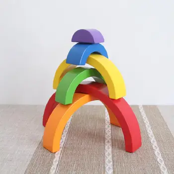 

6pcs Wooden Montessori Rainbow Blocks Wooden Building Blocks For Kid Rainbow Building Blocks Montessori Educational Wooden Toy