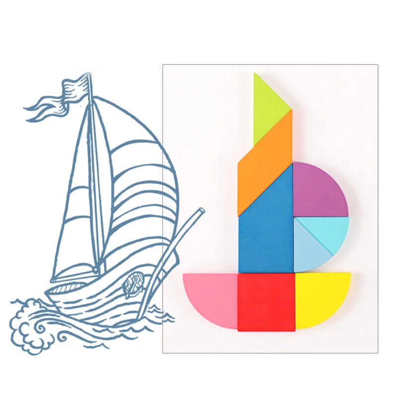Деревянные головоломки Tangram головоломки игрушки красочные детские Монтессори Развивающие игрушки для детей Обучающие Развивающие игрушки лучший подарок