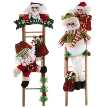 

Christmas Doll Climbing Wooden Ladder Christmas Party Scenes Window Arrange Decoration Mini Small Stairs