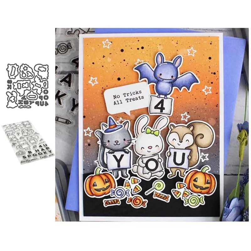 

Halloween Animal Bat Pumpkin Metal Cutting Dies And Clear Stamps For DIY Scrapbooking Card Making Decoration Supplies