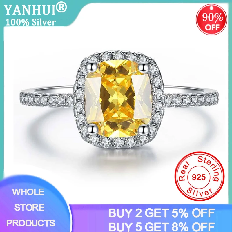 YANHUI роскошь 3ct топаз кольцо серебро 925 ювелирные изделия обручальное