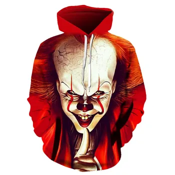 

New Horror Movie The Pennywise IT Clown Stephen King's It Sweatshirt Horror Movie Hoodie Halloween Party Hip Hop Street Costume