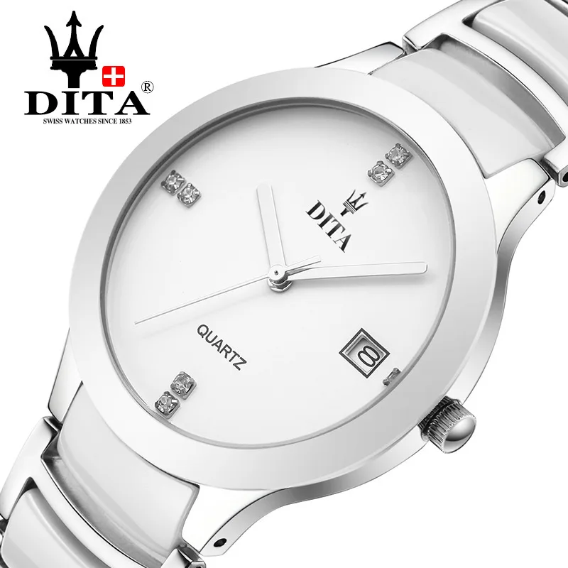 

Dita Ultra-Thin Men's Ladies' Watch Clean Steel Ceramic Waterproof Black And White with Pattern Quartz Business MEN'S Watch Coup