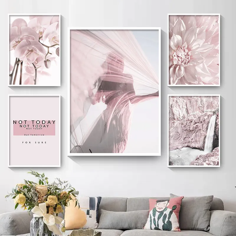 

Wall Art Posters And Prints Pink Flowers Woman Phalaenopsis Landscape Mountain Quotes Canvas Painting For Living Room Pictures