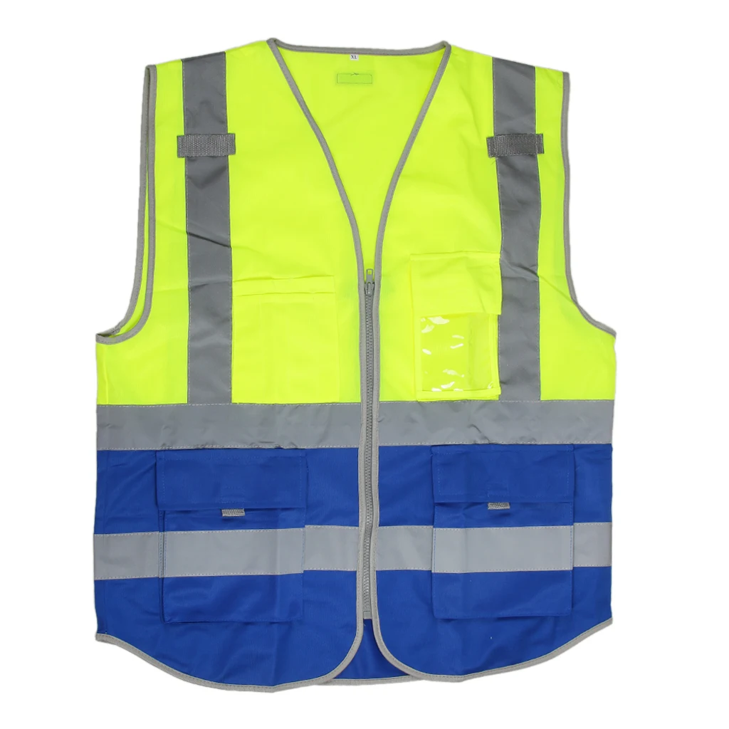 yellow and blue Hi-Vis жилет безопасности W/Zipper Светоотражающая куртка безопасности жилет 4 кармана пальто - Цвет: yellow and blue