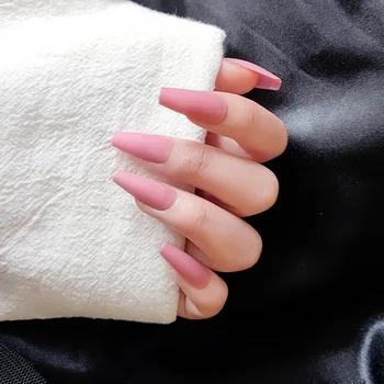

24pcs press on nails coffin Frosting Matte honey peach pink Ballet nails glue Paragraph acrylic nail tips for girls
