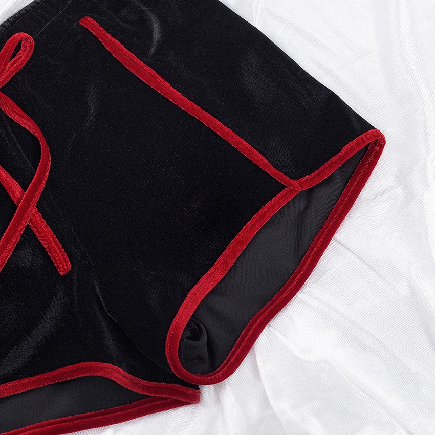 Suphis бархатная красная футболка укороченный топ черные шорты Повседневная Пижама