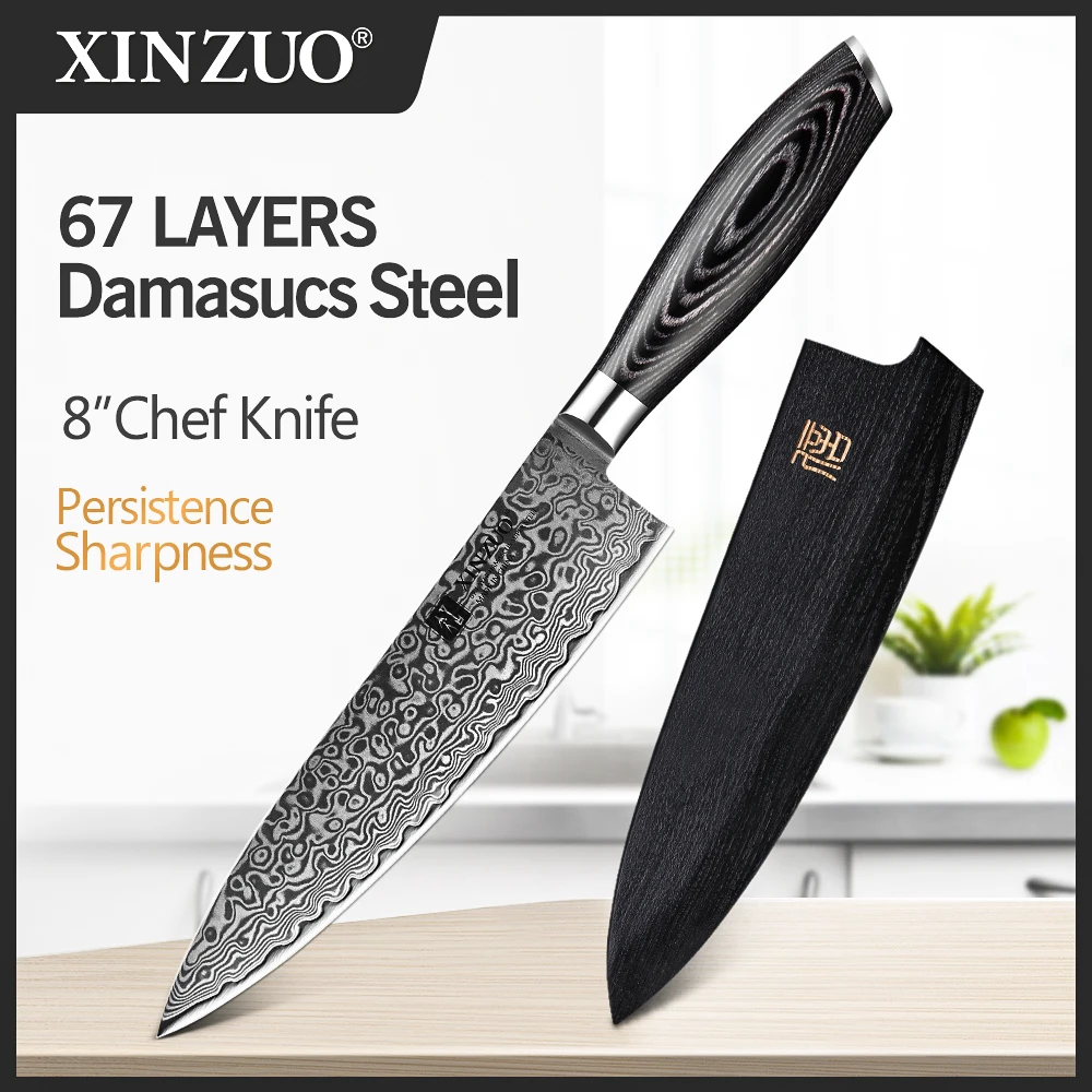 XINZUO 8 дюймов нож шеф повара Gyuto японский VG10 Дамасские кухонные ножи из нержавеющей