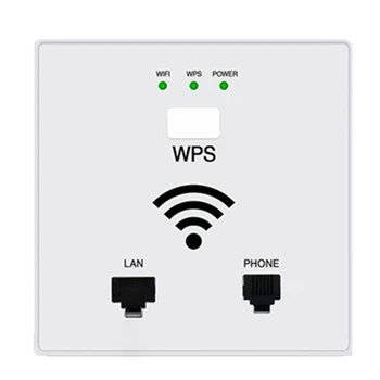 

300Mbps in Wall WiFi Access Point Wireless Socket AP for Hotel WiFi Project Support AC Management RJ45 RJ11 WPS Encryption (Whit