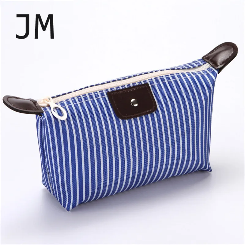 New Women Fashion Travel Cosmetic Bag Striped Foldable Dumpling Bag Large Capacity Ladies Make Up Bags Cosmetic Case Bling Bag - Цвет: blue