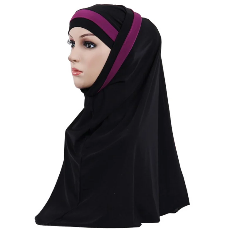 

New Islamic Women Muslim Hijab Jersey Turban Double Color Splicing Scarf Hijab Head Wrap Underscarf Cap Instant Head Scarf