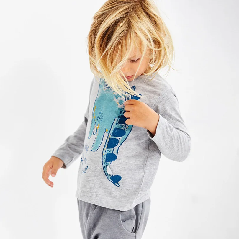 Новая модная Осенняя футболка с длинными рукавами для малышей; детская одежда с круглым вырезом и рисунком; хлопковая рубашка для маленьких мальчиков