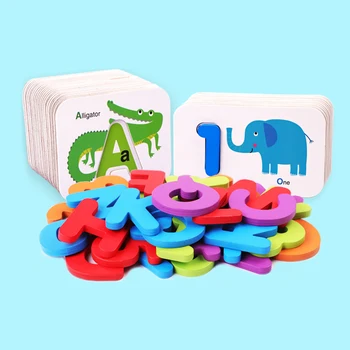 

Wooden Letter Set Digital Matching Card Puzzles Toy For Children Kids Educational Toys Montessori Learning Gift