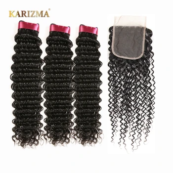 

Karizma Deep Wave Bundles With Closure Non Remy Human Hair 3 Bundle Lace Closure Deals Peruvian Hair Weave Bundles With Closure