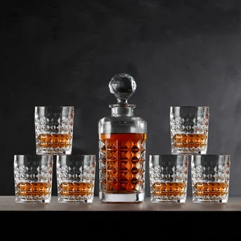 

luxury lead-free whiskey decanter set with 6 Pcs whiskey wine glass for Alcohol Bourbon Scotch 7 Pcs Set 200903-19