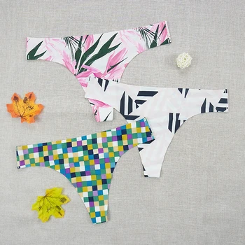 

Female Underwear 3pcs/lots Tangas Women Sexy Thong Seamless G String Ladies Intimate Pringting Brazilian Low Rise T Panty