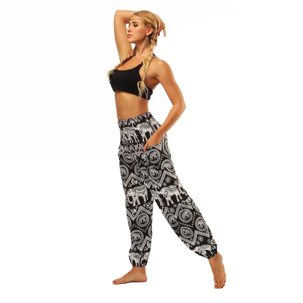 TL008- Black and white elephant wide leg loose yoga pants leggings (5)