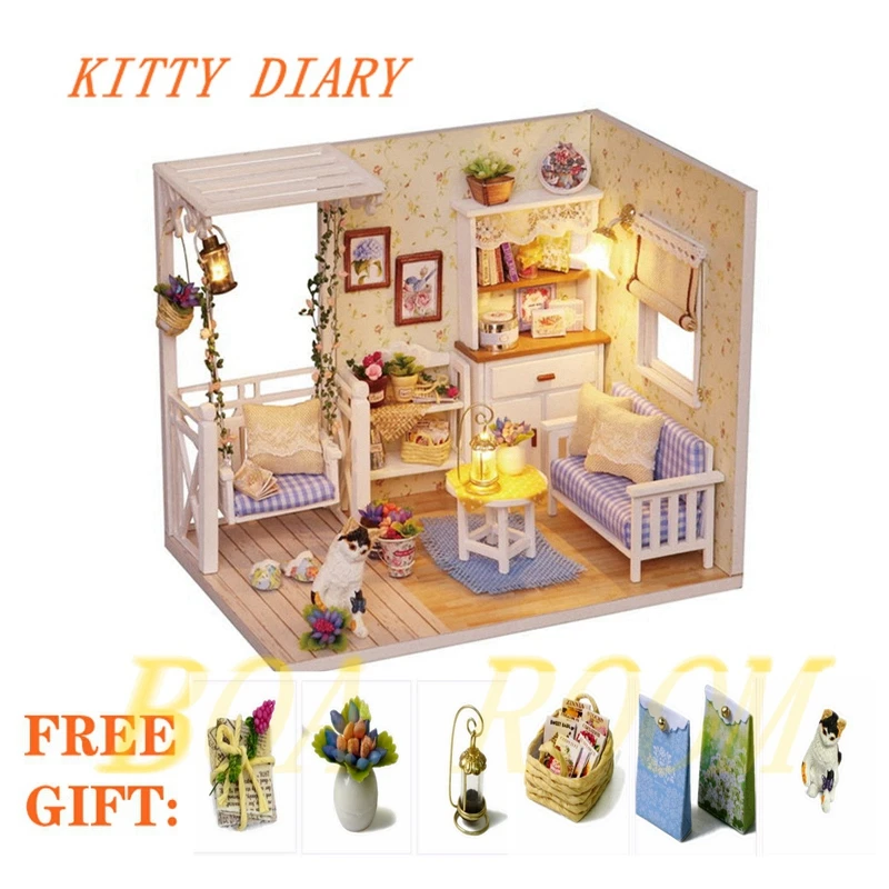 Кукольные домики, миниатюрный кукольный домик, набор мебели, котенок, дневник, игрушки, рождественский подарок, кукольный дом, сделай сам, ручная работа, деревянная сборка, TD16 - Цвет: H013
