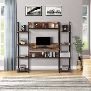 

Double bookshelf computer desk, Home Office Gaming Table Workstation Study Writing Desk