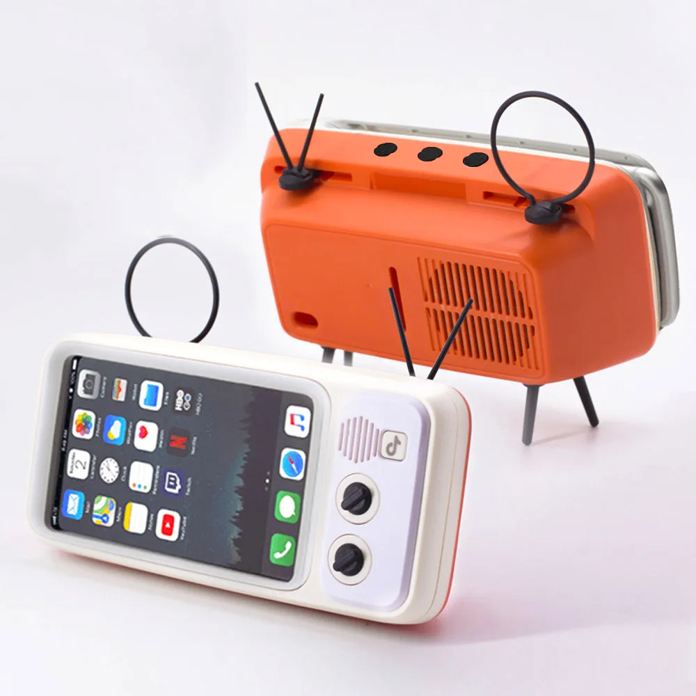 

Retro TV Mobile Phone Holder Stand Portable Desktop Mount Bracket Phone Holder Retro TV Appearance for 4.7-6.5 Inch Phone