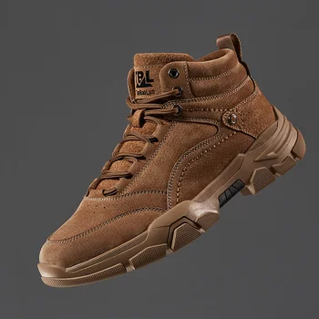 

Autumn Winter Men Youth High Top Casual Footwear Outdoor Leather Shoes Mens Brown Men Fashion Shoes Wearable Walking Shoes Man